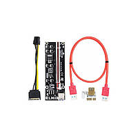 Райзер Dynamode PCI-E x1 to 16x 60cm USB 3.0 Red Cable SATA to 6Pin Power v.009S Plus Black