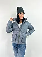 Женская куртка осень-зима со скрытым капюшоном и глубокими карманами размеры от 42 до 52