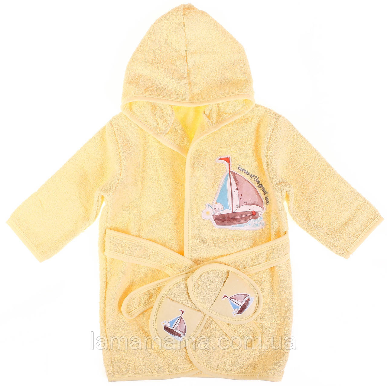 Комплект — дитячий махровий халат із капцями 68-86 см Кораблик Жовтий Bimini