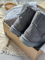 Женские ботинки UGG Mini ZIP Grey угги зимние