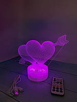 3d-лампа Двойное сердце, подарок для пары, 3D светильник или ночник,7 цветов и 4 режима, таймер, пульт