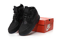 Мужские зимние кроссовки Nike Lunar Force 1 Duckboot '17 Black Найк Лунар Форс черные высокие мех зима Вьетнам