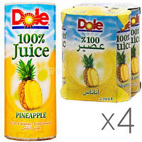 Dole 100% Pineapple juice Упаковка 4 шт. по 250 мл Доле Ананасовый сок прямого отжима ж/б