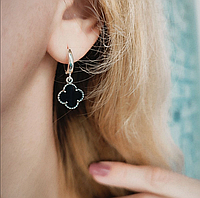 Сережки Конюшина срібні висюльки онікс камінь натуральний