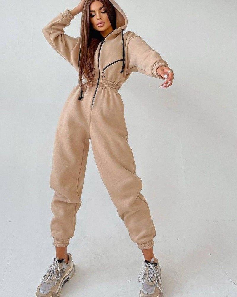 Теплий жіночий комбінезон з капюшоном, фото 1