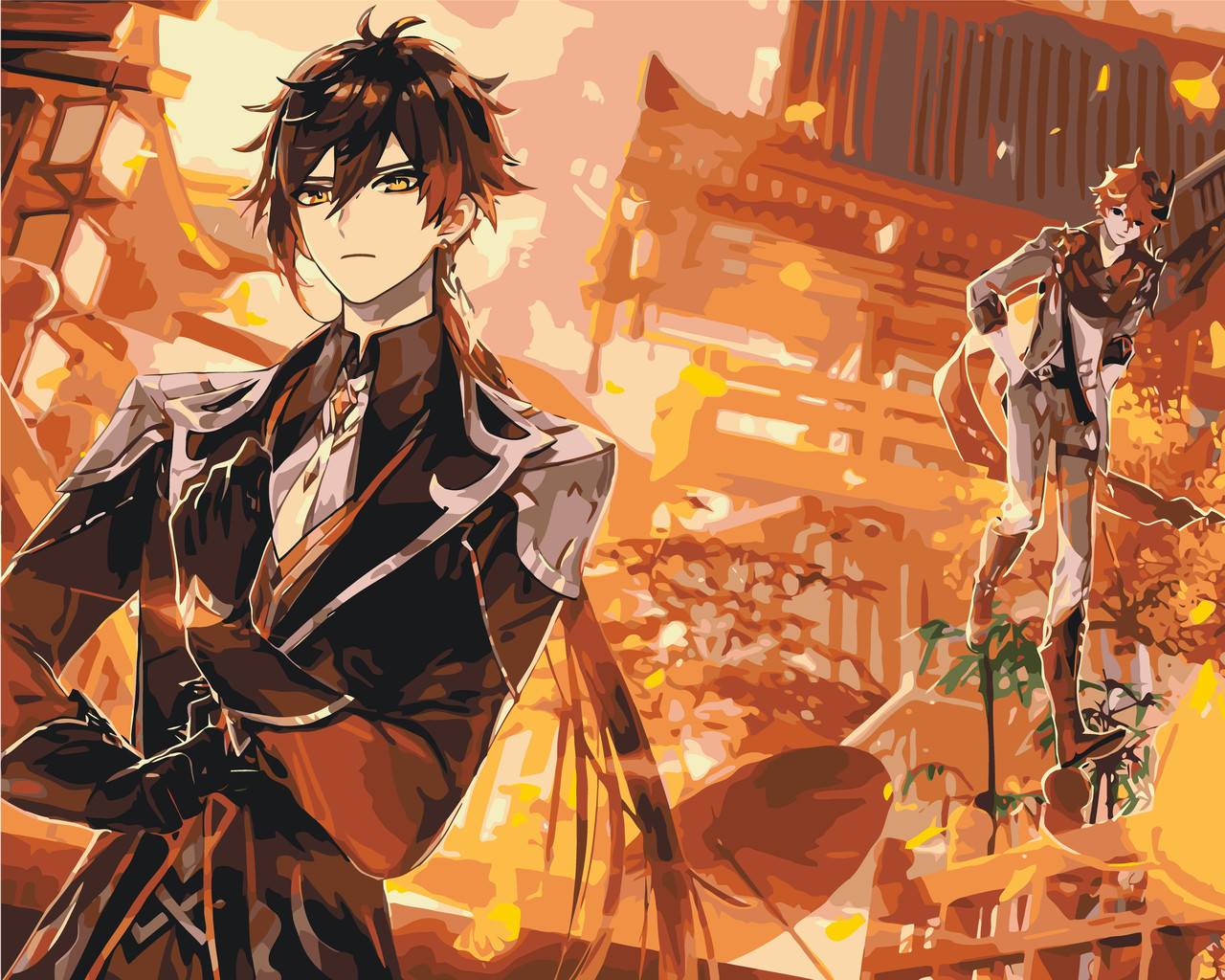 Картина за номерами Аніме. Геншин Імпакт. Чжун Лі та Тарталья 40*50 см Оригамі LW3269, фото 1