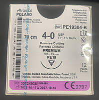 Хірургічний шовний матеріал Атрамат (ПГЛА90), що розсмоктується, незабарвлений, USP 4-0, голка 19 мм