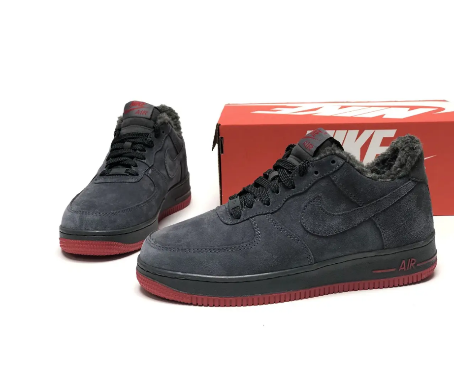 Кросівки зимові чоловічі Nike Air Force Winter grey 1 low Форси сірі замшеві з хутром