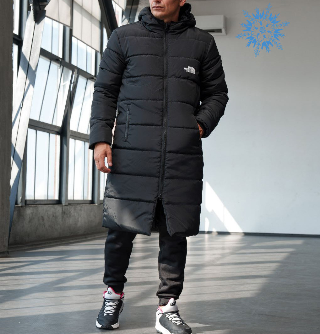Куртка чоловіча зимова The North Face TNF подовжений теплий пуховик чорний з капюшоном Туреччина. Живе фото. Чоловіча куртка