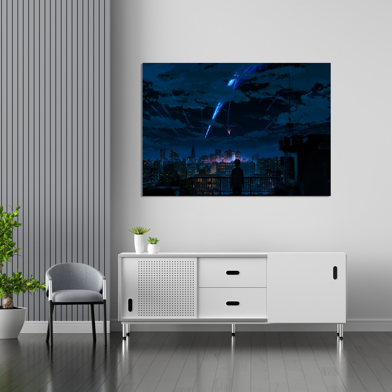 Плакат-постер з принтом Your Name Твоє Ім'я Taki Tachibana Такі Тачібана на тлі нічного міста (японський фільм)