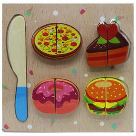 Дерев'яна логічна гра-шнурівка "Фастфуд" у плівці (С 60363)