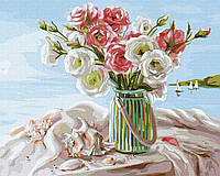 Картина по номерам. Букет квітів " Натюрморт возле моря ©Юлія Томеско" 40*50 см KHO5609