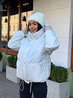 Теплая женская светлая куртка осень с капюшоном,качественная плащевка,курточка на матовой основе,белая