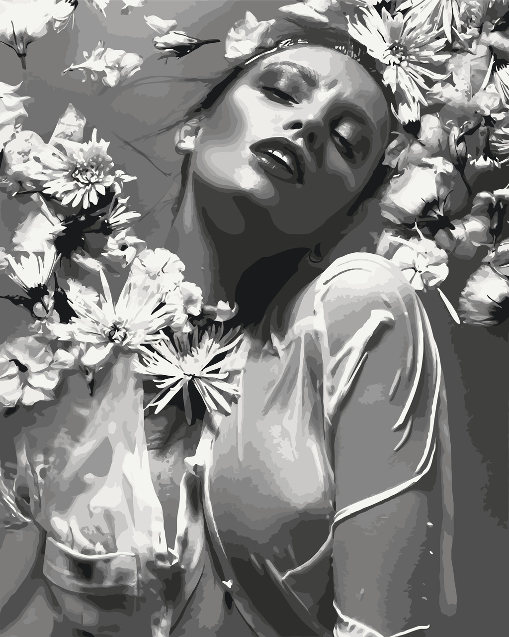 Картина за номерами Дівчина в кольорах на чорно-білому тлі 40*50 см Оригамі LW 30580, фото 1