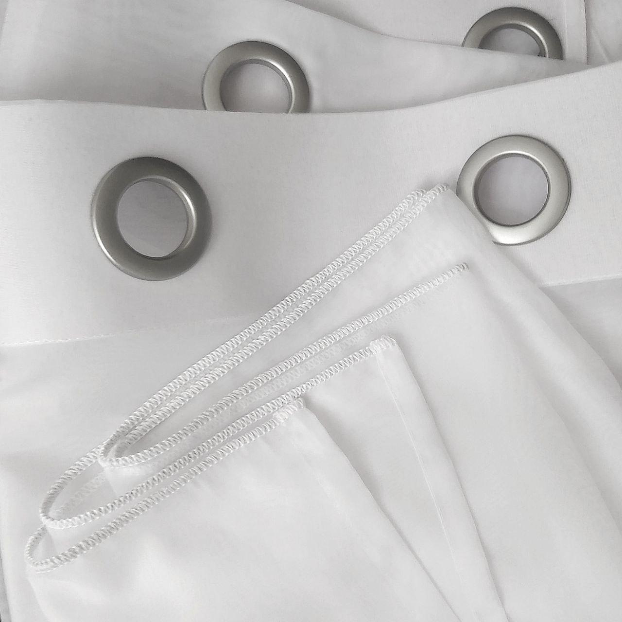 Тюль на сірих люверсах 140х250 см. Вуаль-шифон 2 шт. Білий, фото 1