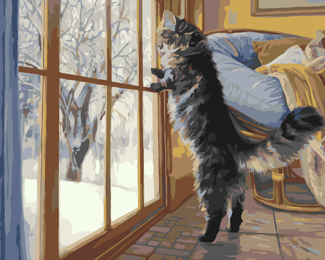 Картина за номерами Зимовий котик 40*50 см Оригамі LW 31340