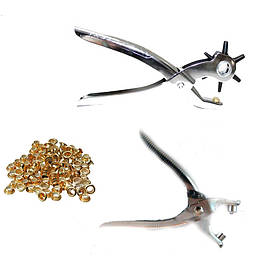 Діркопробивач револьверний DK-010, Пробійник, Заклепочник для шкіри тканини, Встановлювач люверсів щипці,