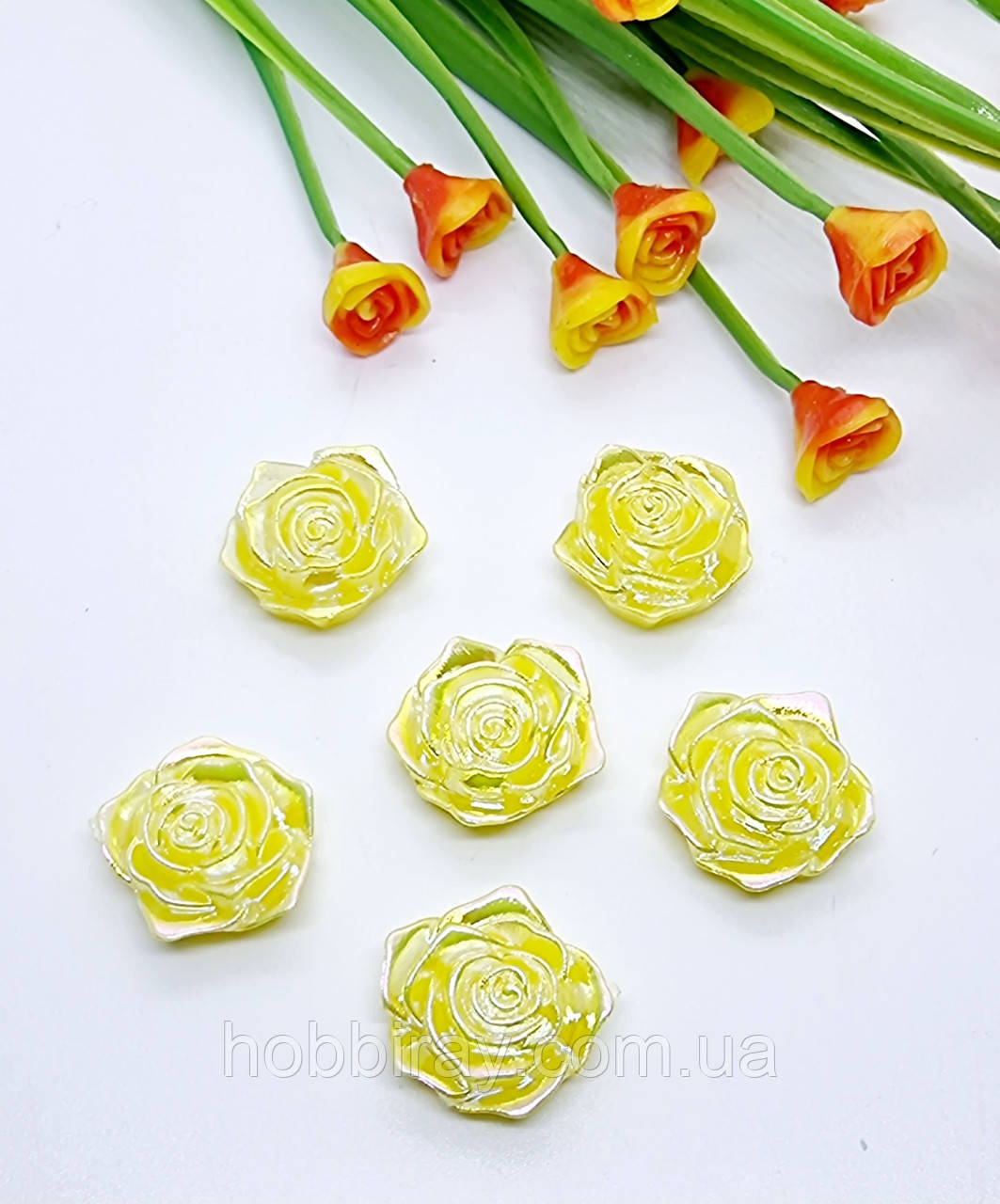 Серединка декор. Троянда перламутр.  1,7 см. 1 шт. Колір жовтий., фото 1