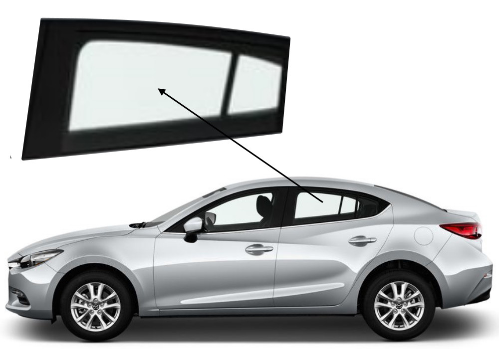Бічне скло Mazda 3 2013-2019 задніх дверей ліве, фото 1