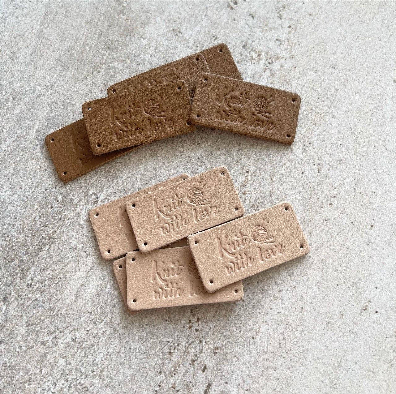 Шкіряні бірки пришивні, "knit with love", фото 1