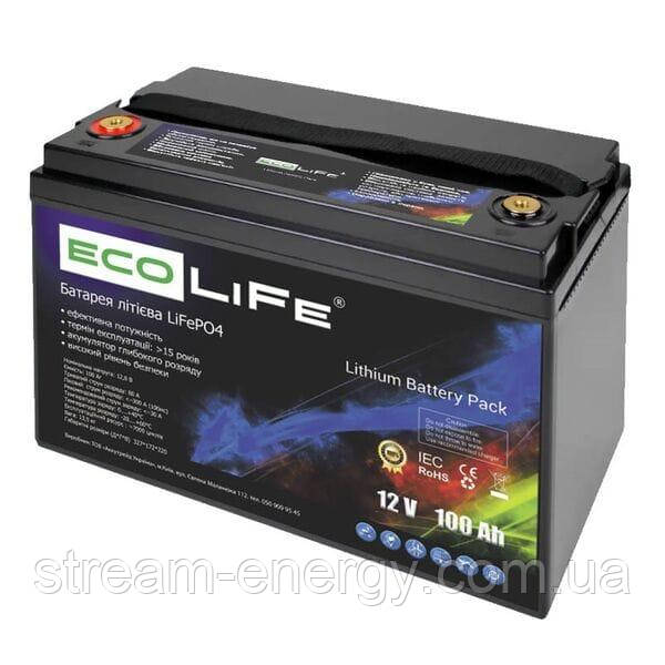 Акумулятор lifepo4 12v 100ah EcoLiFe 12-100 для сонячних батарей, ДБЖ, гібридних інверторів - для дому