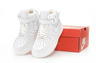 Зимові Кросівки ХУТРО Nike Air Force high White Winter взуття Найк Аір Форс білі високі шкіряні жіночі чоловічі теплі