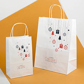 Пакети для новорічних подарунків 260*150*350 мм Білий крафт пакет новорічний