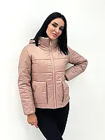 Женская теплая куртка осень/весна/зима воротник стойка короткая с карманами розовая