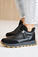 Жіночі кросівки шкіряні зимові чорні на хутрі
