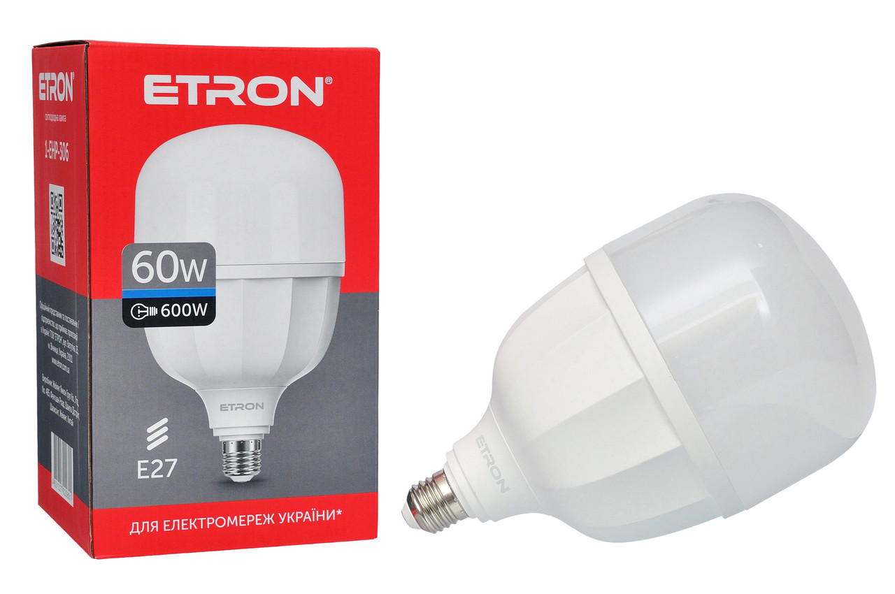 Світлодіодна LED лампа ETRON 60W T160 6500K 220V E27 холодне світло