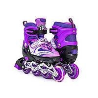 Раздвижные роликовые коньки Happy размер 38-42 фиолетовый, светящиеся колеса