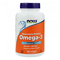 Омега-3, Omega-3, Now Foods, 180 ЭПК/ 120 ДГК, 200 гелевых капсул