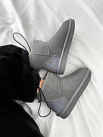 Угги Женские UGG MINI COOL GREY LACQUER ультра мини прошыты замша хутро серые