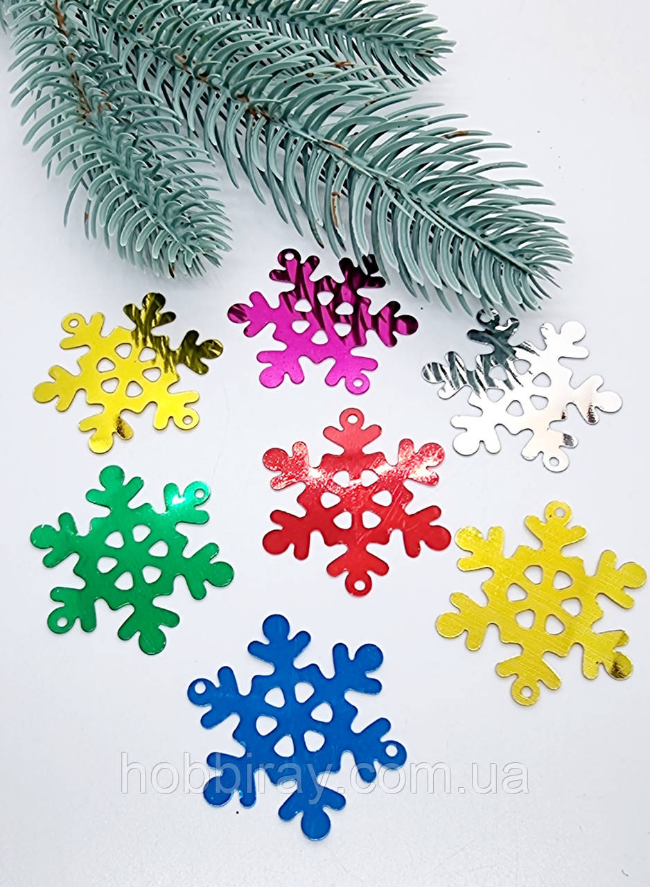 Сніжинки паєтки.  4 см. Колір мікс.  50 шт. в упаковці., фото 1