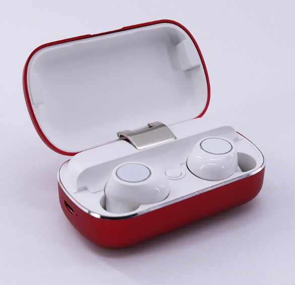 Бездротова Bluetooth стерео гарнітура S8-TWS 5.0 з кейсом Білий/червоний, фото 1