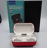 Бездротова Bluetooth стерео гарнітура S8-TWS 5.0 з кейсом Білий/червоний, фото 2