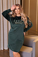 Домашня сукня велюре візерунок стрази жіноча Великого розміру Зелений