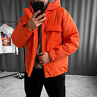 Куртка мужская демисезонная (оранжевая) модная теплая куртка с большими накладными карманами skb57