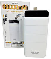 Power Bank 60000 mAh 22,5 W WEKOME Minre WP-269 реальная ёмкость быстрая зарядка внешний аккумулятор павербанк