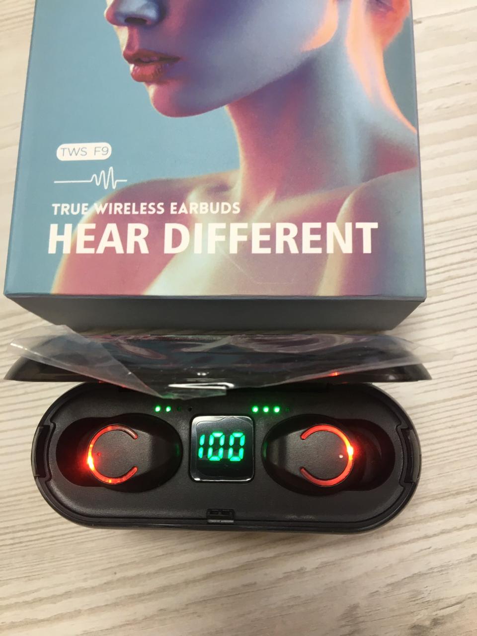 Bluetooth stereo гарнітура навушники BT F9 TWS вакуумні з дисплеєм black, фото 1