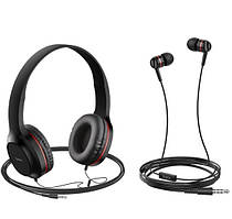 Навушники Hoco W24 набір 2в1 накладні + вакуумні Black/Red