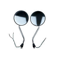 Мото-зеркала круглые, черные с поворотниками, 8-10мм ALFA Комплект 2шт (универсальные)