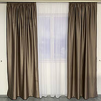 Готові штори з атласу, Сіро-бежевого кольору, з тюлем (SHTN-VR-11), фото 2