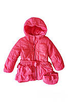 Куртка теплая зимняя ярко розовая для девочки с капюшоном и сумочкой на синтепоне, флис Одягайко 98 СМ-19