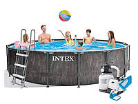 Каркасный бассейн Intex Greywood 16805 л 457x122 см с насосом 6000 л/ч лестницей тентом и подстилкой Серый