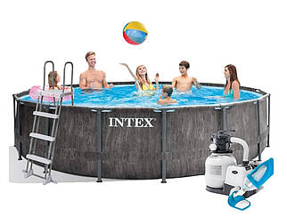 Каркасний басейн Intex Greywood 16805 л 457x122 см з насосом 6000 л/год сходами тентом і підстилкою Сірий