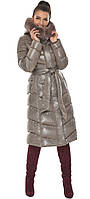 Женская тауповая куртка с пушистой опушкой модель 56586
