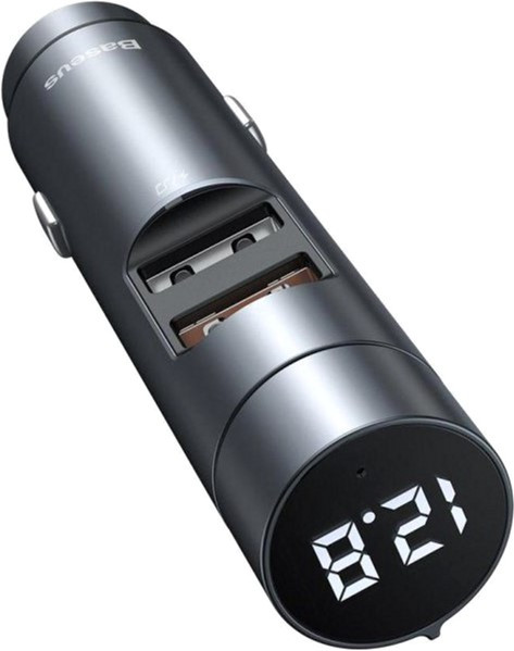 Автомобільний FM-модулятор Baseus Energy Column + bluetooth (2USB) CCNLZ-C0G (Темно-сірий), фото 1