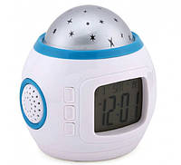Часы настольные UKC с будильником и проектором звездного неба музыкальные 10.5см Белые (1038)