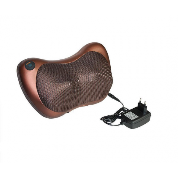 Подушка роликовий масажер для шиї спини та ніг Massage Pillow від 12V і 220 V (для дому та машини) Коричнева 4
